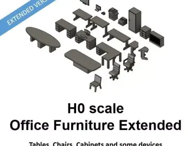 Office furniture EXTENTED for office interiour - H0 Scale  3D print model