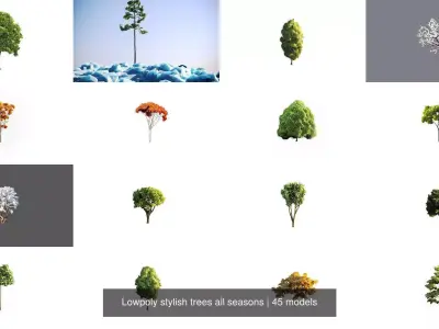 Lowpoly stylish trees all seasons 3D Model Pack