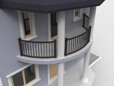 Blue House with one floor Greek columns 3D model