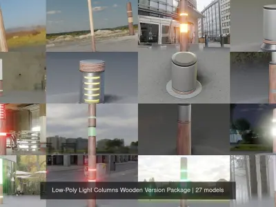 Low-Poly Light Columns Wooden Version Package