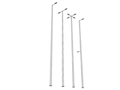 Group of 4 Light Poles - Lamp Posts 01 3D model