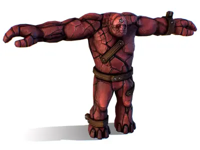 Big Red Stone Golem Monster Giant Mining Heroes Rock Low-poly 3D model