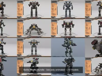 Battle Mechs Bundle - low-poly animated - 3D Model Pack