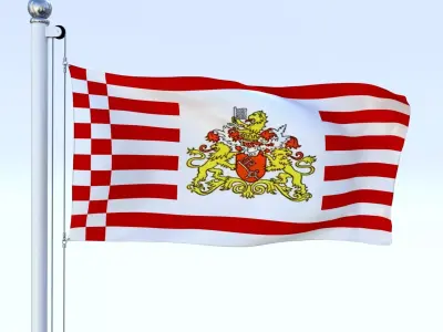 Animated Bremen German State Flag Low-poly 3D model