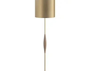 SLENDER gold floor lamp with wooden base 3D model