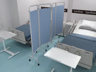  Sanfine Double Patient Room With Hospital Beds Blue Floor 