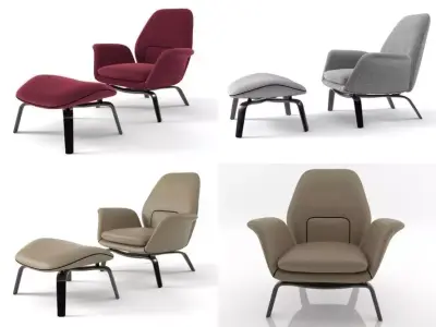 Gilliam four different chairs and ottomans 3D model