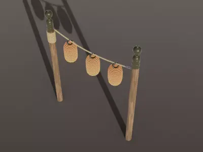 Japanese lantern pole Low-poly 3D model