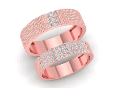 Luxury Textured Pave Wedding Band Set with S Diamond Accent 794 3D print model