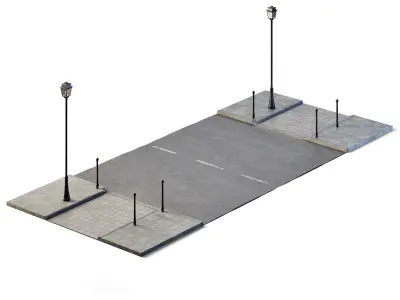 Street Path Set 6m x 14m Low-poly 3D model