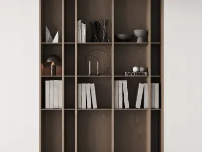 202 bookcase and rack 05 wooden with decor 01 3D model