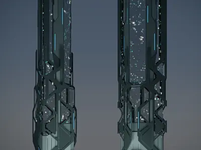 Futuristic sci-fi skyscraper building 3D model purchase