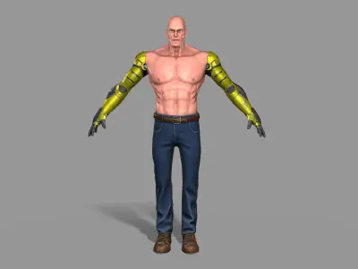 Cyborg man with no shirt and gloves Low-poly 3D model