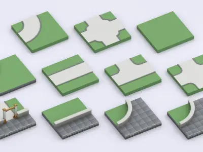 Cartoon Low Poly Modular Park Pack Low-poly 3D model