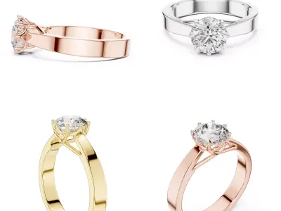 Ladies Solitaire Diamond Ring CAD Design STL 3DM File 3D print model