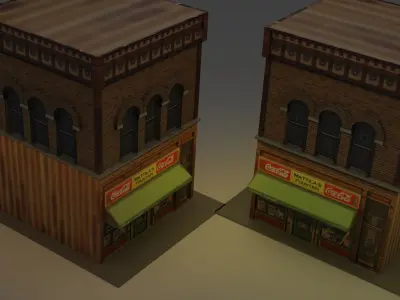 Building low poly brick with clock on top Low-poly 3D model