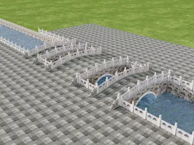 Japan Stone Arch Bridge Pack 3D model