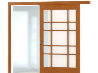 Asian Wooden Sliding Door Paper Paneled 3D model