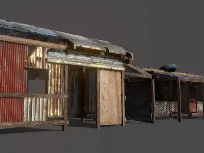 Lowpoly shanty houses Low-poly 3D model