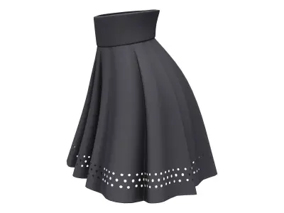 Tiny Holes Bottom Black High Waist Mini Ruffled Skirt Low-poly 3D model