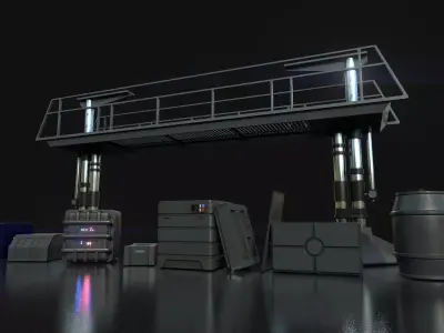 Maintenance Ladder and Crates Low-poly 3D model