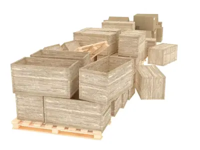 wood and cardboard boxes pallet pile 1 3D model