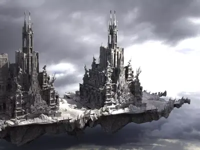 Ancient monolith Mountain floating city 3D model