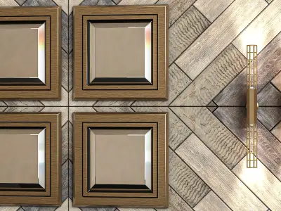 Reception wooden wall with four light fixtures 3D model