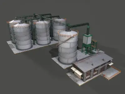 Huge Refinery Low-poly 3D model