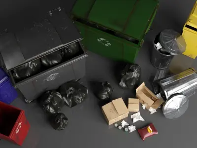 AAA Urban trash dumpsters and bins collection  Low-poly 3D model