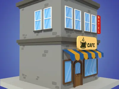 cafe motel cartoon building low poly Low-poly 3D model