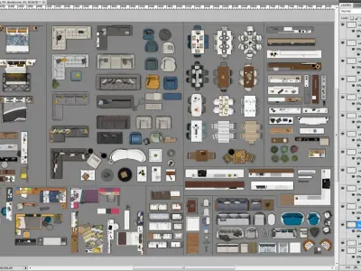 FLOOR PLAN 2d furniture top view PSD 3D model render realistic  3D model