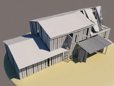 Barn3 wooden building with roof Low-poly 3D model