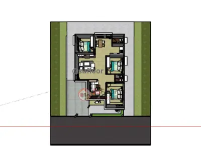 House 8x12m code 421 - Sketchup 3D model