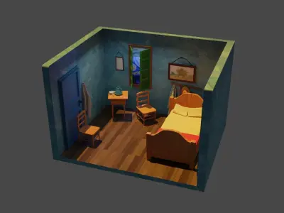 Vincent Van Gogh art like room low poly blender  Low-poly 3D model