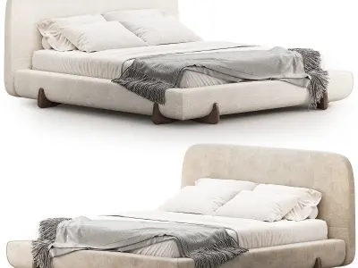 Stivale Light Brown Velvet Queen Bed 3D model