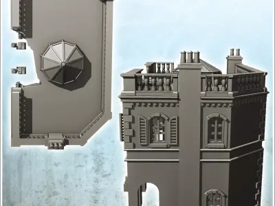 Baroque bank with columns destroyed version - Modern WW2 WW1 Wor 3D print model