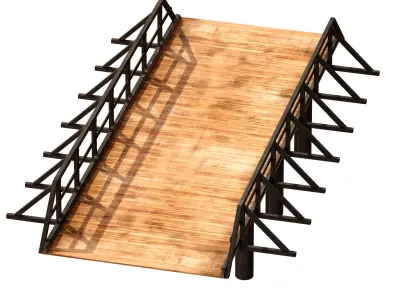 Wooden bridge over the river 3D model