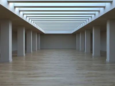 Hallway 7 wooden box with metal rods in it 3D model