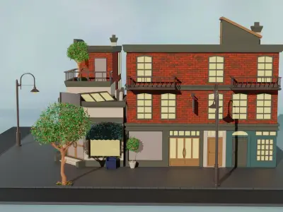 Cartoon city house 2 3D model Low-poly 3D model