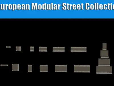 European Modular Street Collection  - Low Poly 3D Model Low-poly 3D model