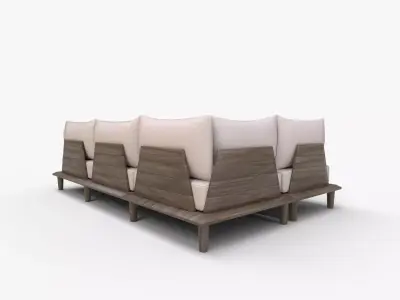 Baixa 3-Piece Wood Modern Outdoor Sectional Sofa 3D model