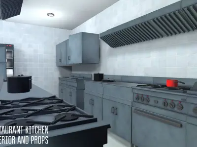 Restaurant kitchen - interior and props Low-poly 3D model