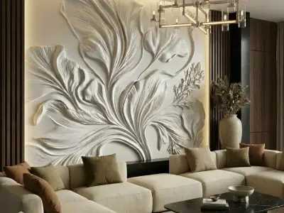 Modern Botanical Relief Panel Wall Decor Set STL Mural CNC 348 3D model