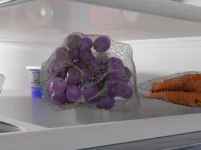 A modern three door refrigerator full of food  3D model