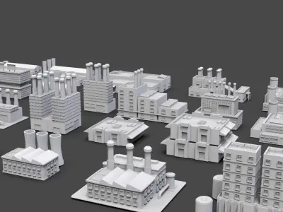 Low Poly Industrial Building Pack Of 40 -Game Ready -Untextured Low-poly 3D model