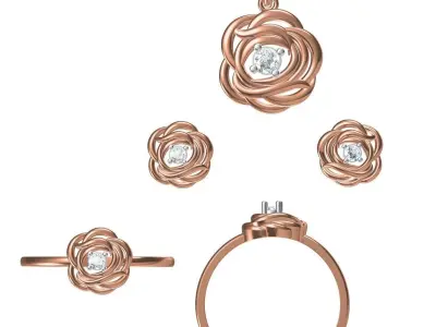 Light Minimalist Diamond Ring Earrings Pendant Set 3D print model