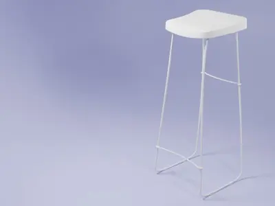 bar stool with square wooden seat and steel legs  3D model