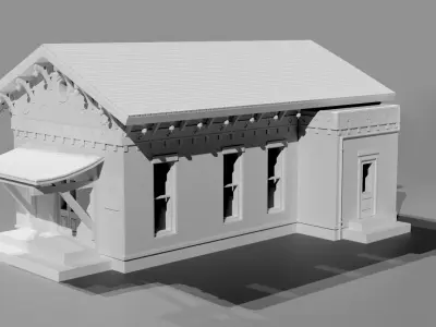 Historic Train Station Bld Low Poly Industrial Shed Warehouse  3D print model