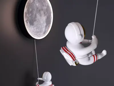 Astronaut And Moon Light Fixture 3D model